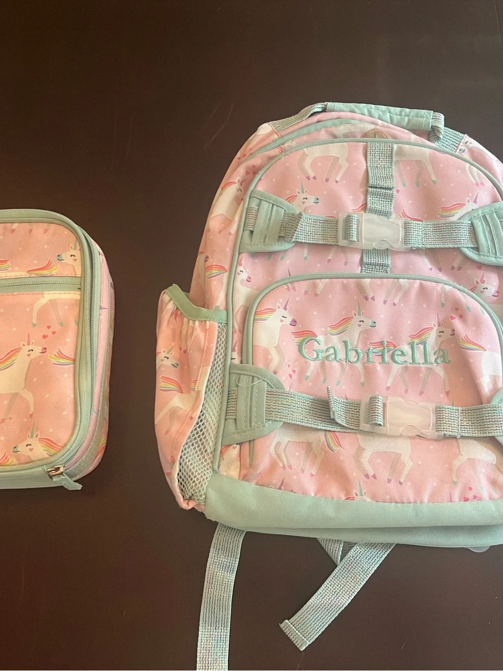 Pottery Barn Kids Pink Unicorn Backpack with Mint Trim